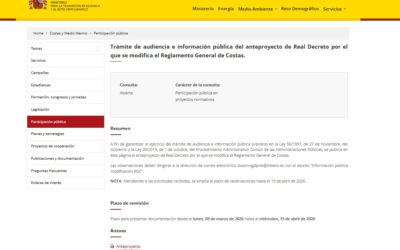 AMPLIACIÓN DEL TRÁMITE DE AUDIENCIA E INFORMACIÓN PÚBLICA DEL REGLAMENTO DE COSTAS