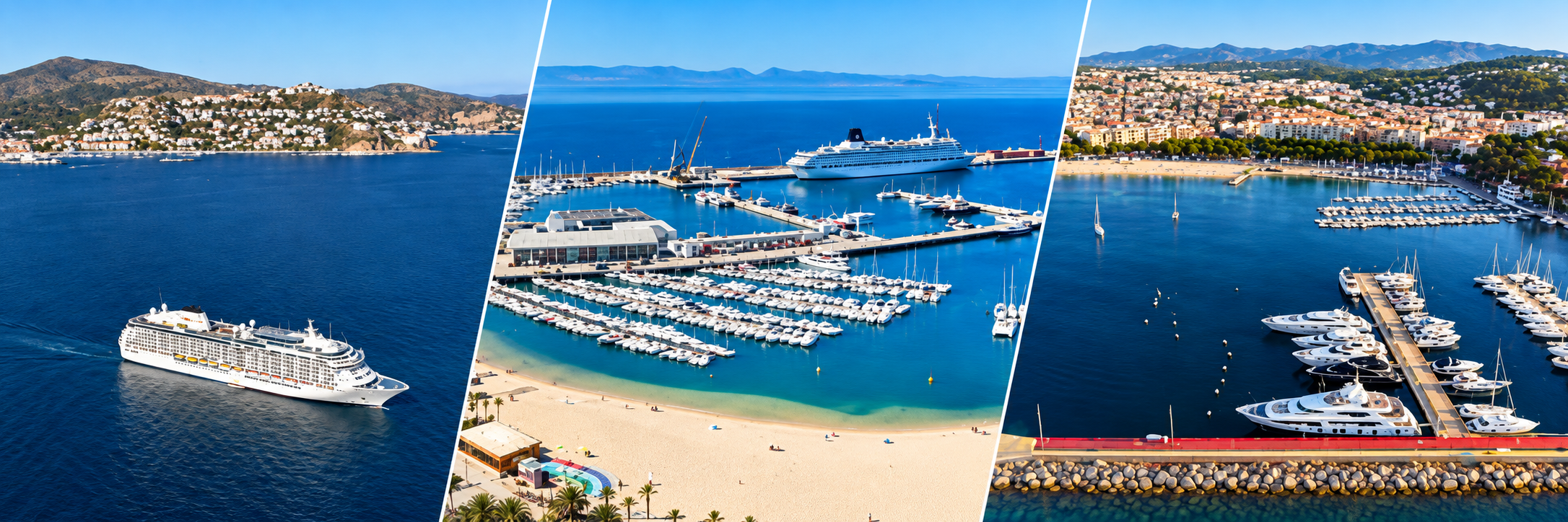 Collage panorámico de puertos mediterráneos